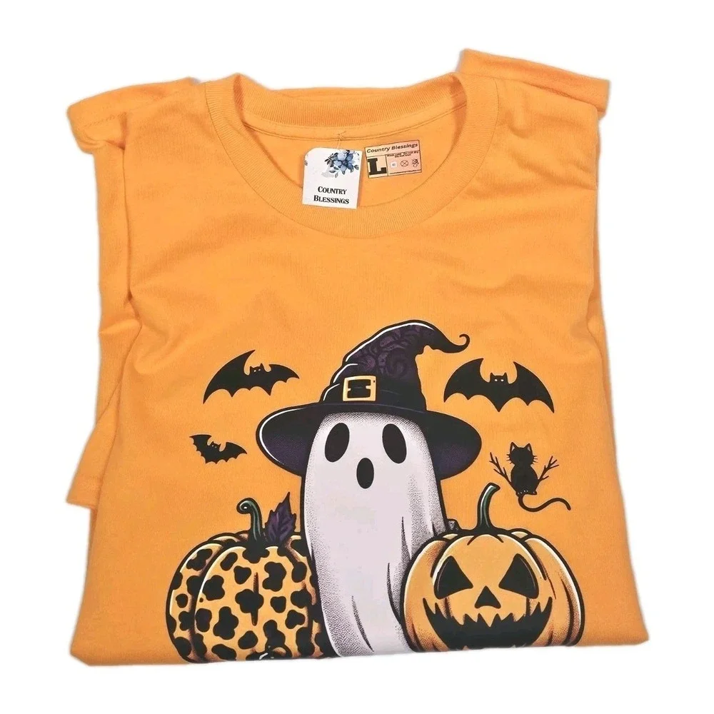 Cute Halloween Ghost With Pumpkins Fall Seasonal Shirt Small Gift Get Together